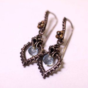 Barbara Bixby Blue Topaz 18K Gold 925 Sterling Silver Heart Dangle Earrings R758